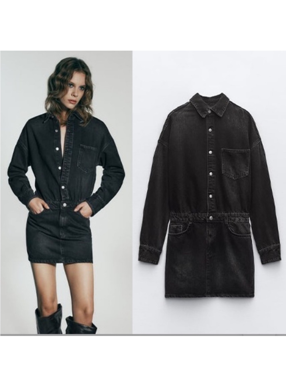 Zara Black Denim Dress Small NWT